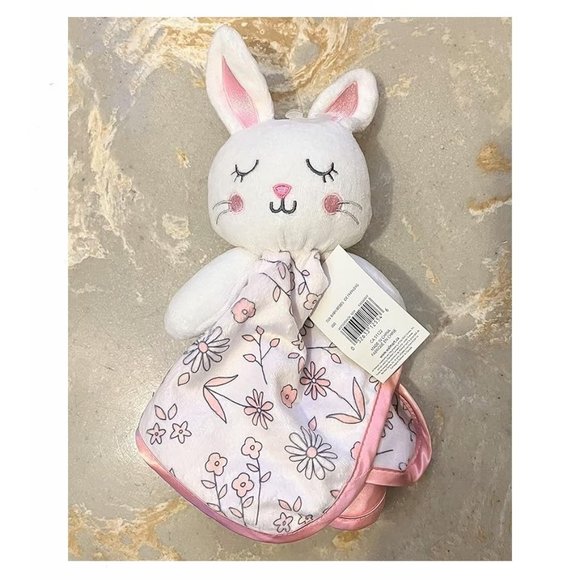 George Baby Bunny Rabbit Security Blanket Lovey White Pink Flowers Lovey New - Picture 3 of 3
